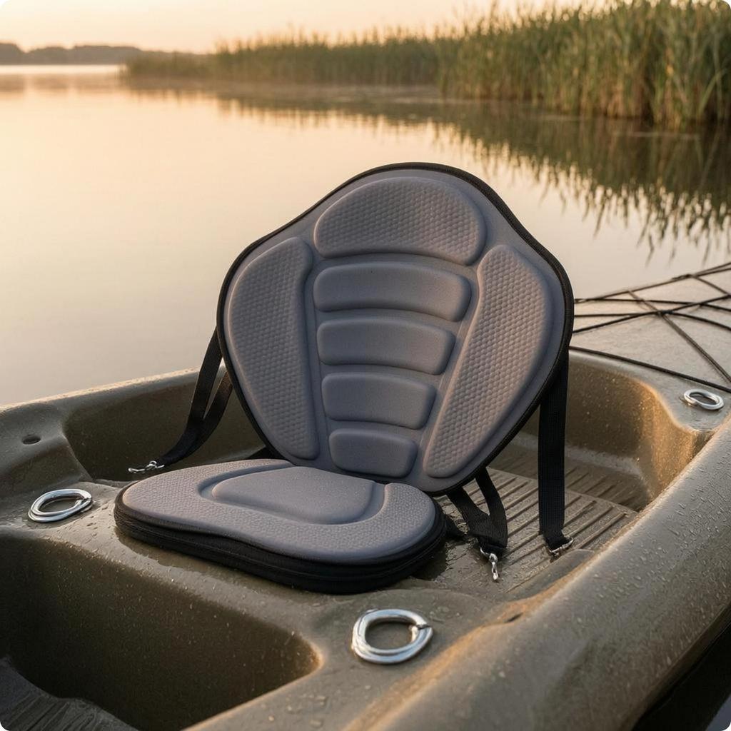 Padded Kayak Seat Cushion Metal Hooks High Back Textured for Outdoor