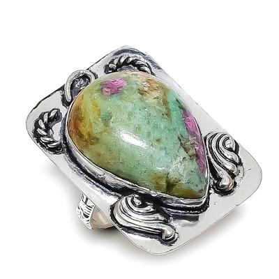 Φυσικός Ρουμπίνι Φουξίτης πολύτιμος λίθος 925 Ασήμι Στερλίνα Κοσμήματα Δαχτυλίδι Μέγεθος 9 f7Y92