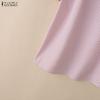 ZANZEA Women Casual Round Neck Loose Short Sleeve Stripe Blouse