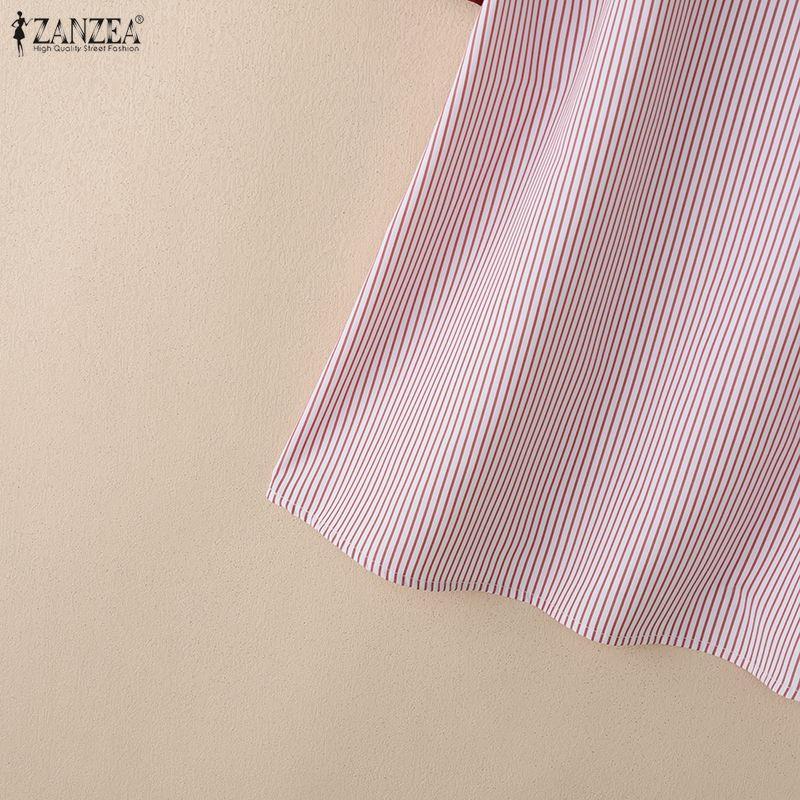 ZANZEA Women Casual Round Neck Loose Short Sleeve Stripe Blouse