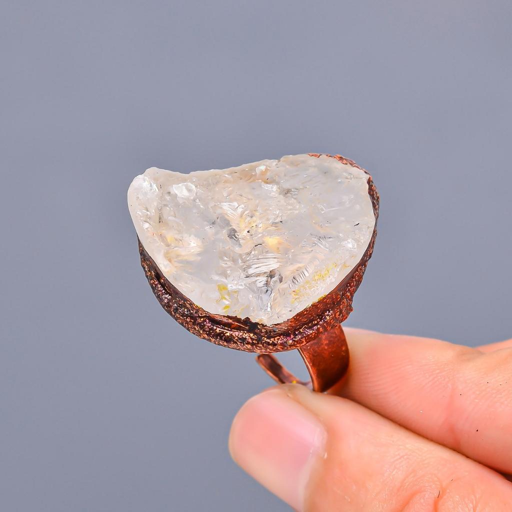 Fancy Crystal Rough Stone Copper Art Deco Cocktail Engagement Gift Ring Jewelry V-8