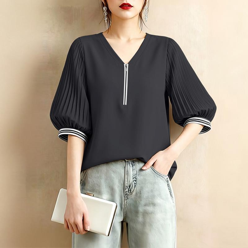 ZANZEA Women Elegant Casual V-Neck Loose 3/4 Sleeve Blouse S темно-серого