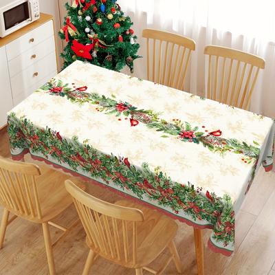 Weihnachts Stechpalmenbeere Vogel Wasserdichte Tischdecke Tischdeko Winter Weihnachten Feiertag Küche Esszimmer Tischdecke Weihnachtsdekorationen
