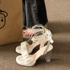 Bequeme Schuhe für Damen Blockabsätze Perlensandalen Mittel Anzug Weiblich Beige Allround Chunky 2024 Mädchen Mittel Transparent Schwarz Gladiatoren