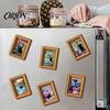 Cat Pattern Magnet Decor Oil Painting Refrigerator Magnet, Wooden Frame Black Decorative Fridge Magnets Theme Retro Rectangle Magnetic Decoration