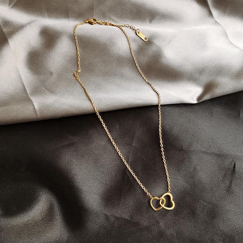 Personalizovaný jednoduchý dvojitý srdiečkový choker náhrdelník pre ženy Duté prívesky v tvare srdca Náhrdelník na kľúčnu kosť Darčeky pre dievčatá Šperky