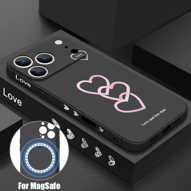 For iPhone 17 Pro Max Case Luxury Love Hearts Pattern Magnetic For Magsafe Soft Cover For iPhone 16 15 14 13 Pro Max 17E 16E