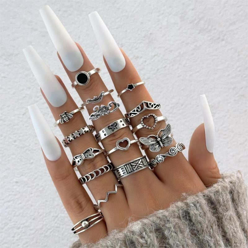New European and American vintage ring set Water drop geometric women's joint tail ring