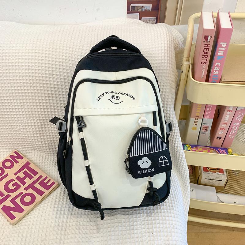 Schoolbag College Style School Bag Women's Versatile Contrast Color Large Capacity Backpack Junior High School High School Student Lightweight