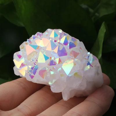 1ks Přírodní bílý křišťálový klastr Galvanicky pokovený andělskou aurou Křemenný kámen Minerální energie Reiki Léčení pro dekoraci pokoje