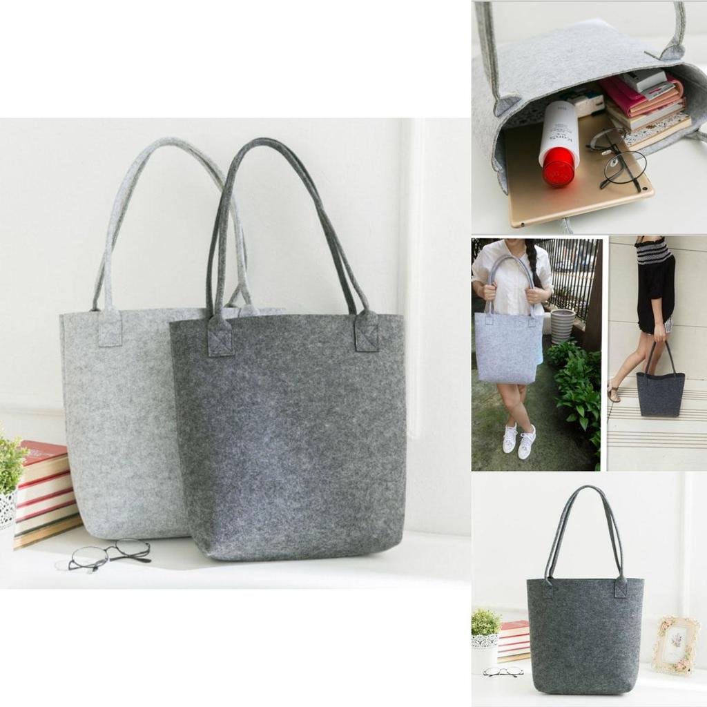Fashionable Gray Felt Shopping Bag With Sturdy Construction And Chic Look