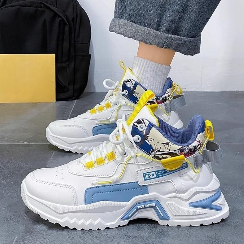 Trendy Men's High Top Hidden Height Increase Thick Sole Lace Up Sport All Match Casual Running Spring Autumn 2026 Fashion Shoes