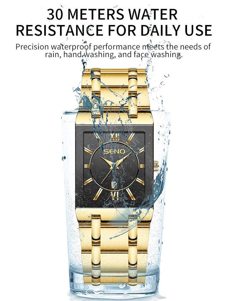 Men's Square Quartz Waterproof Business Watch, Automatic & Non-Mechanical