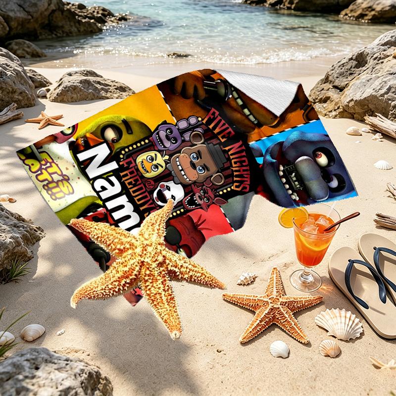 Custom Name Personalized Five Nights At Freddy's Print Beach Towel, for Trip Camping Beach Party Home Decor, Birthday Gift for Family & Friends