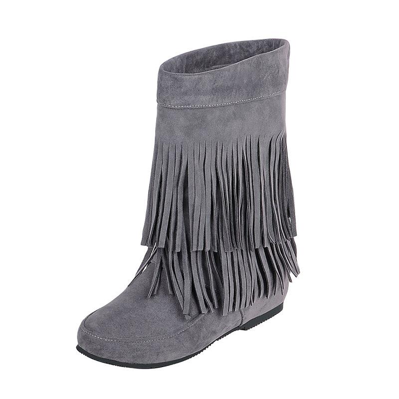 Fringed Boots, Extra Boots In Autumn and Winter, European and American Style Large Size Boots