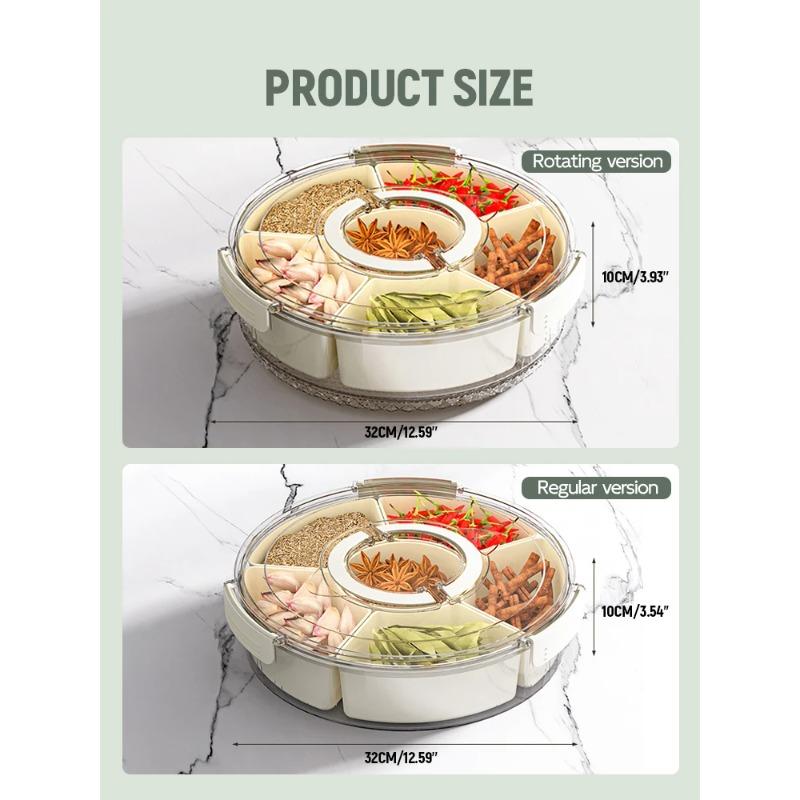Divided Serving Tray Portable Snackle Box Container with Lid and Handle for Fruits Snacks Charcuterie Vegetable Kitchen Spices