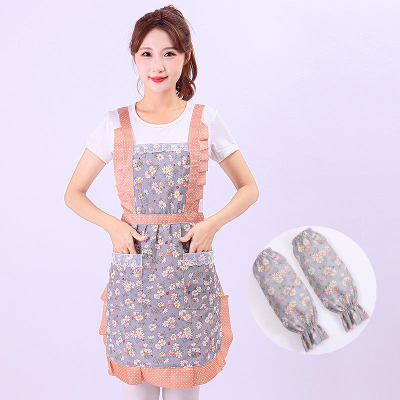 New Cute Floral Apron Breathable Home Kitchen Cooking Can Wipe Hands Waist Thickened Wear-resistant Work Clothes