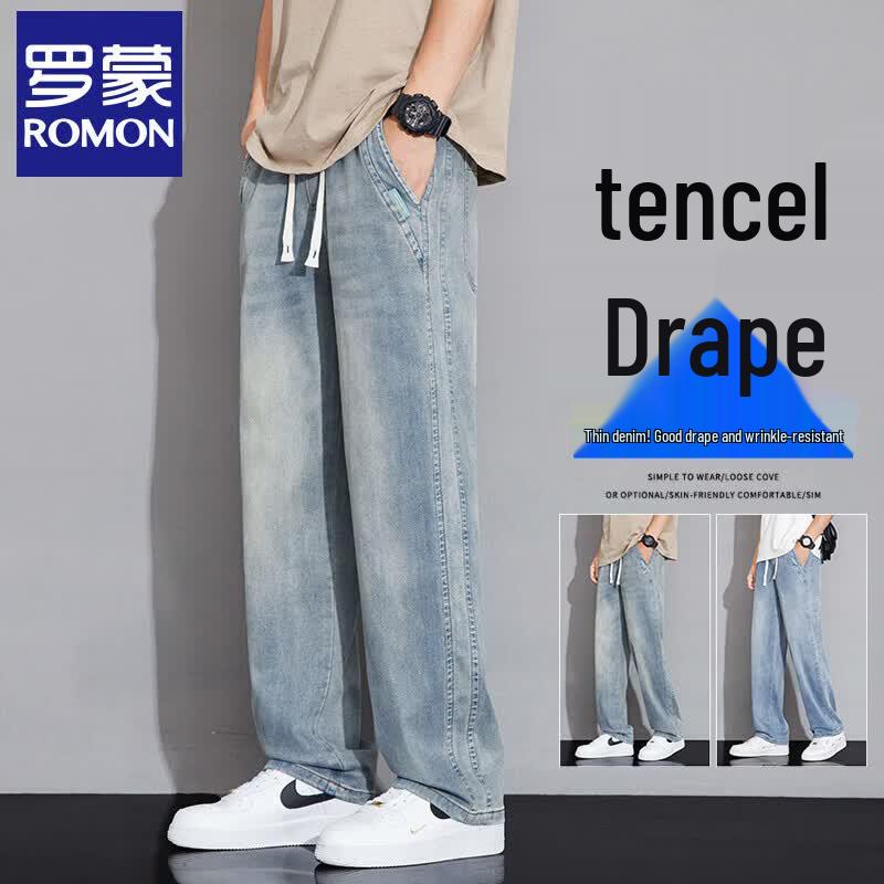 Lomon Men s Tencel Blend Denim Straight-Leg Casual Pants XL