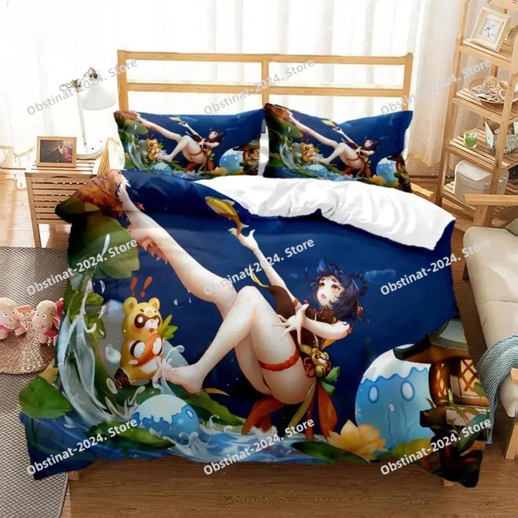 Anime Genshin Impact Animation Bedding Set Duvet Cover Full Queen King Size Pillowcase Bed Print Aldult Kid Bedroom Single Twin