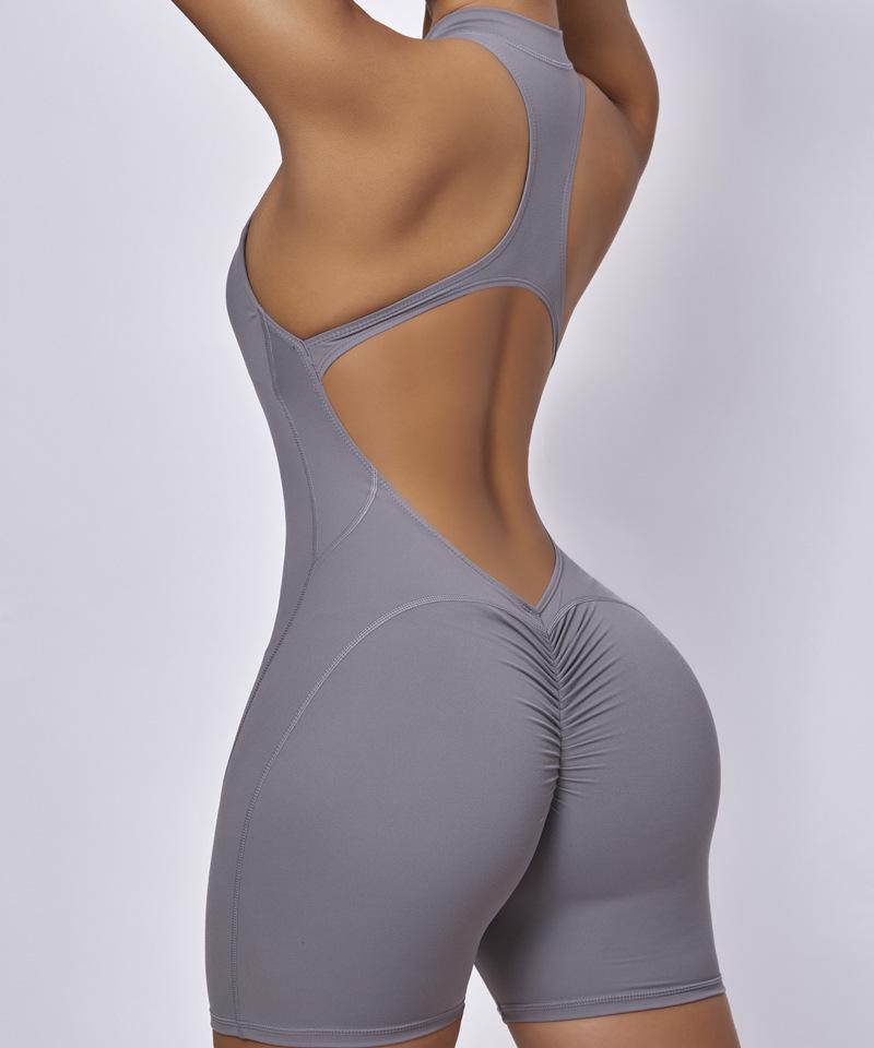 Macacão de Yoga Feminino de Secagem Rápida com Zíper Sem Costura e Design de Quadril Pêssego