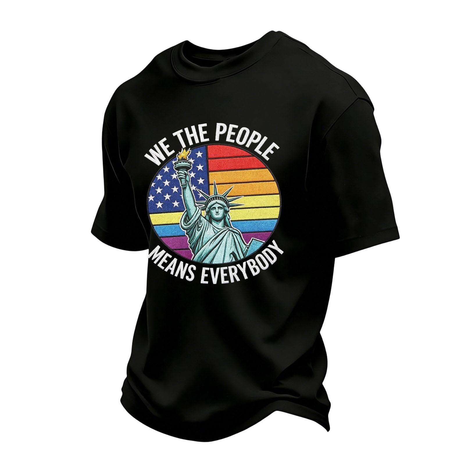 

Men s Casual Short Sleeve Crew Neck T-Shirt Independence Day Graphic Letter Print Comfortable Fit Soft Fabric XXL чёрный