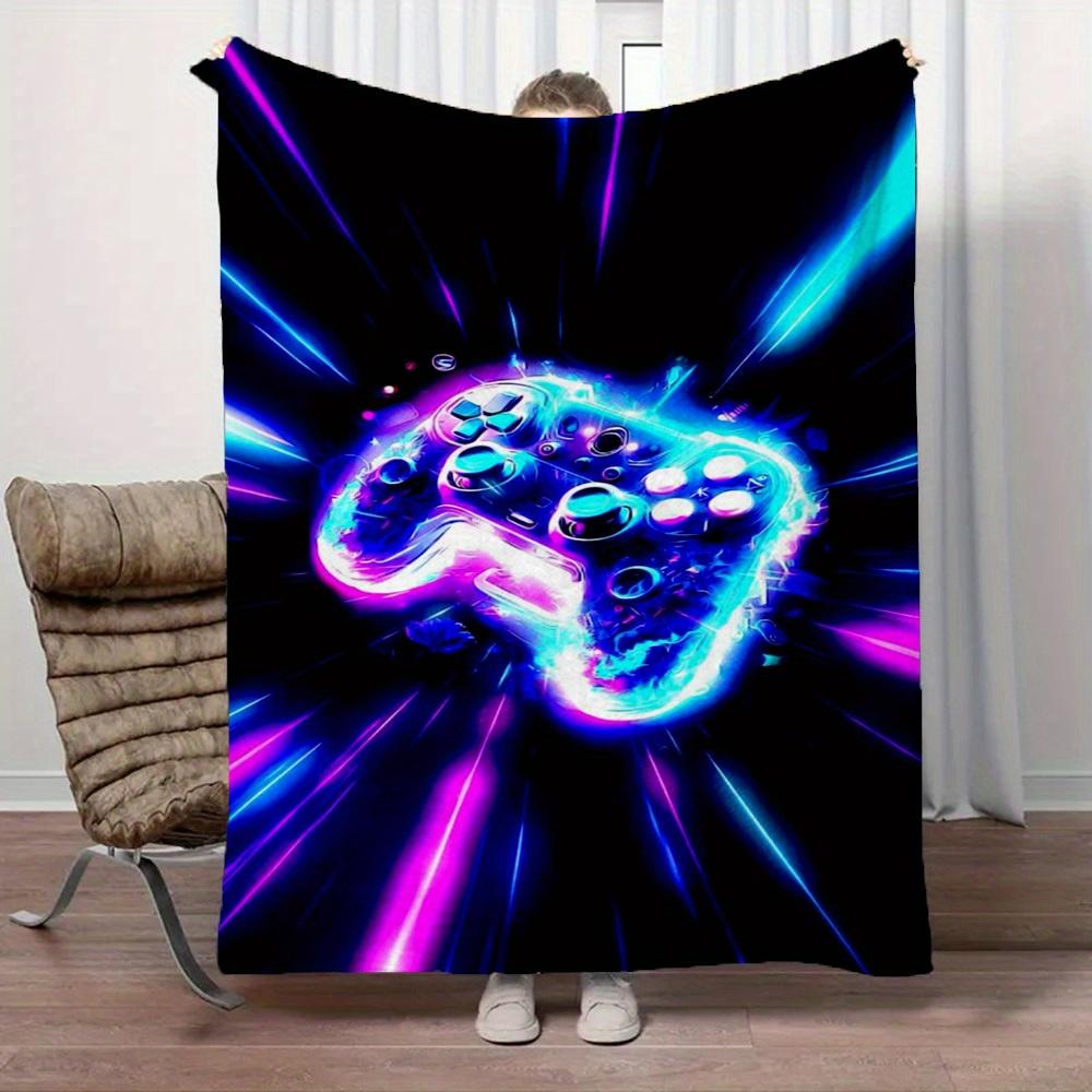 1Pc Gaming Controller Neon Lights Print Flannel Blanket, Comfortable for All Seasons, Home Decor, Warmth and Comfort, Perfect for Christmas Gifts
