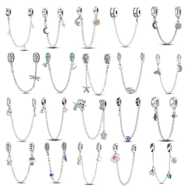 Star Moon Round Clip Copper Safety Chain Charms Butterfly Fly Heart Sliding Spacer Beads Original Women Bracelet Diy Jewelry