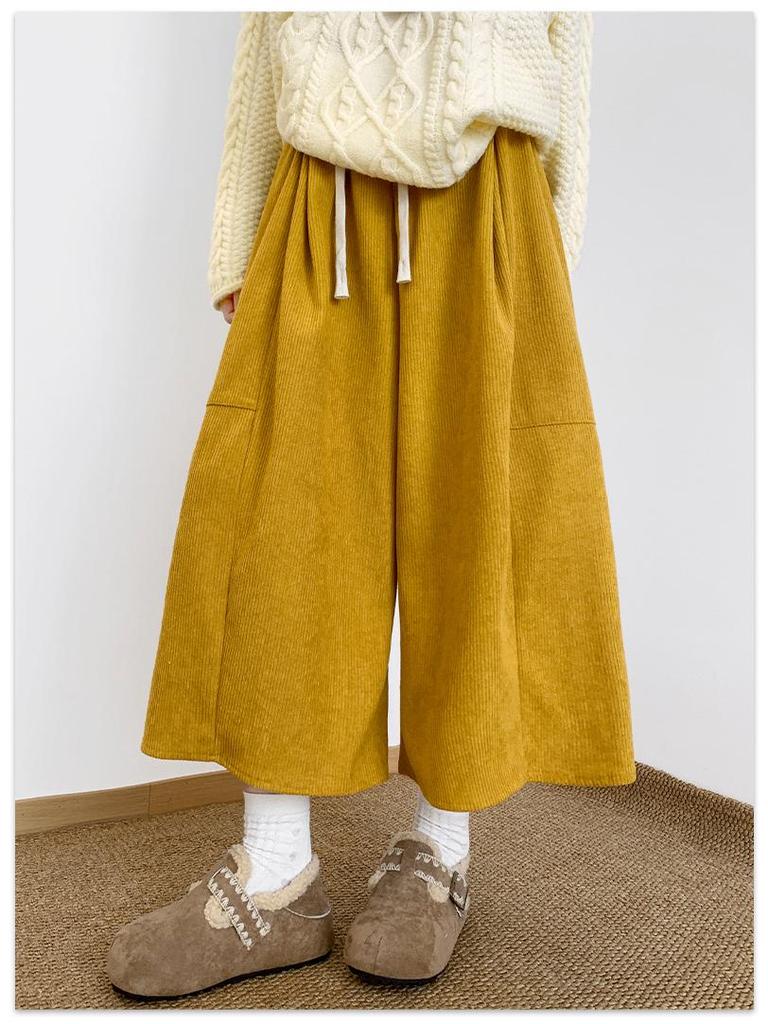Women's High-Waist Corduroy Wide-Leg Lantern Pants - Autumn/Winter Casual Style