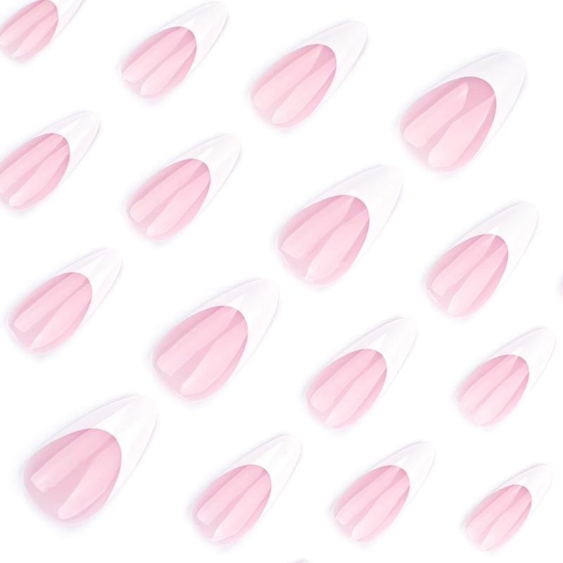 24 Pcs White French Tip Press On Nail Short Almond False Nail Elegant Acrylic Nail Elegant Full Cover Stick On Nail