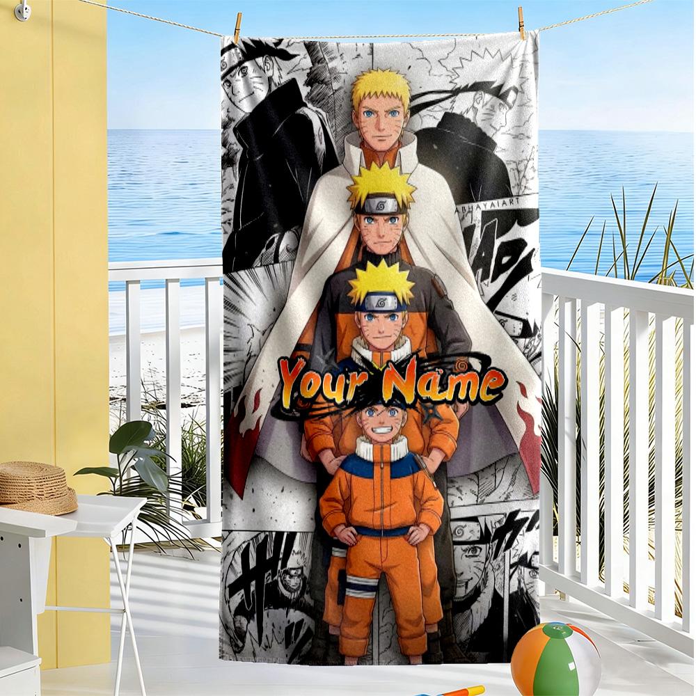 Naruto Character Customize Your Name Beach Towel Super Soft Microfiber Quickdry Fabric Suitable for Swimming Gym Camping Yoga Vacation