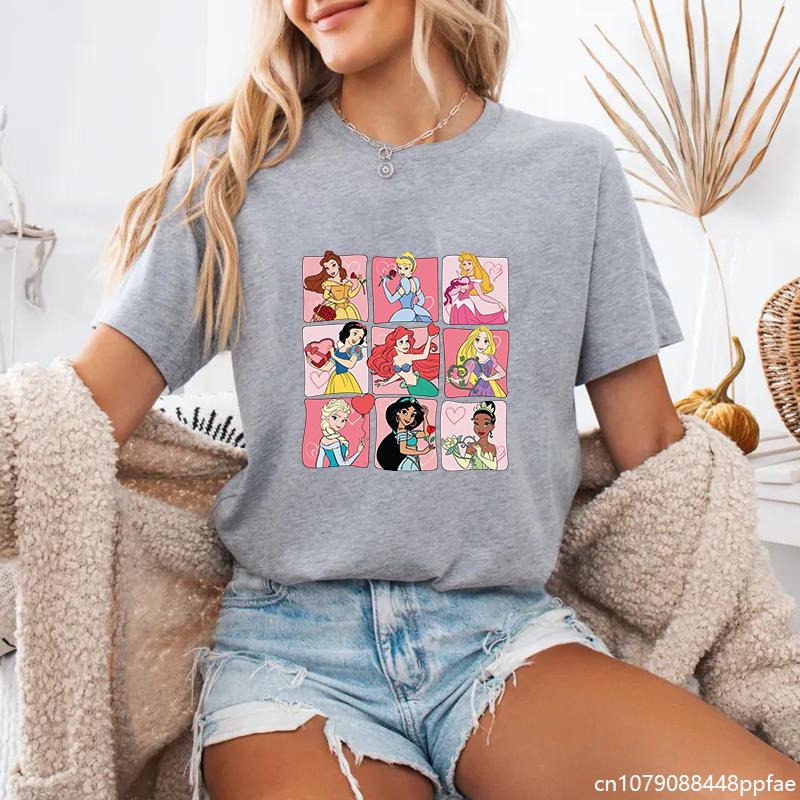 Women's new fashion Disney Princess pattern printed T-shirt casual cute cartoon women's shirt tops