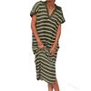 Summer Dress Women's V-neck Striped Low-slit Lapel Long Sweater