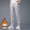 Black Label Plus Men's Slim Fit Fleece Pants - Autumn/Winter Korean Style Large Size Straight Business Casual Trousers