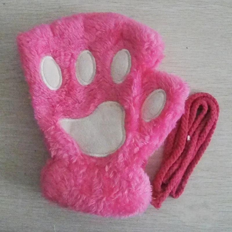 

2026 Autumn Winter Kawaii Plush Cat Claw Paw Gloves Warm Soft Short Fingerless Fluffy Bear Mittens Costume Half Finger Gloves розы красного