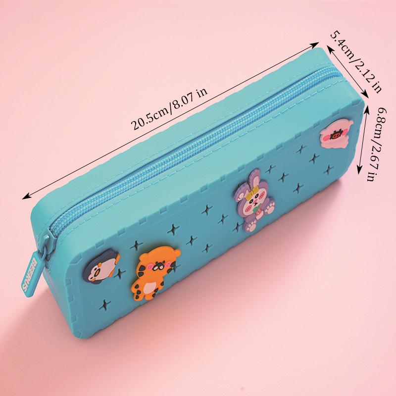 Silicone Zip-Up Pencil Case, Stationery Organiser,Diy Cartoon Pencil Case,Suitable For Primary And Secondary School Pupils