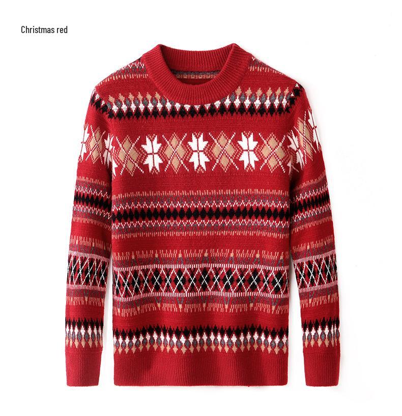 Unisex Striped Jacquard Wool Sweater - Thick, Versatile & Warm for Autumn/Winter