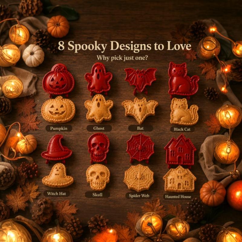 Halloween Mini Hand Pie Molds Baking Supplies 8 Shapes Food Grade Dough Press Cutter,Halloween Baking Supplies