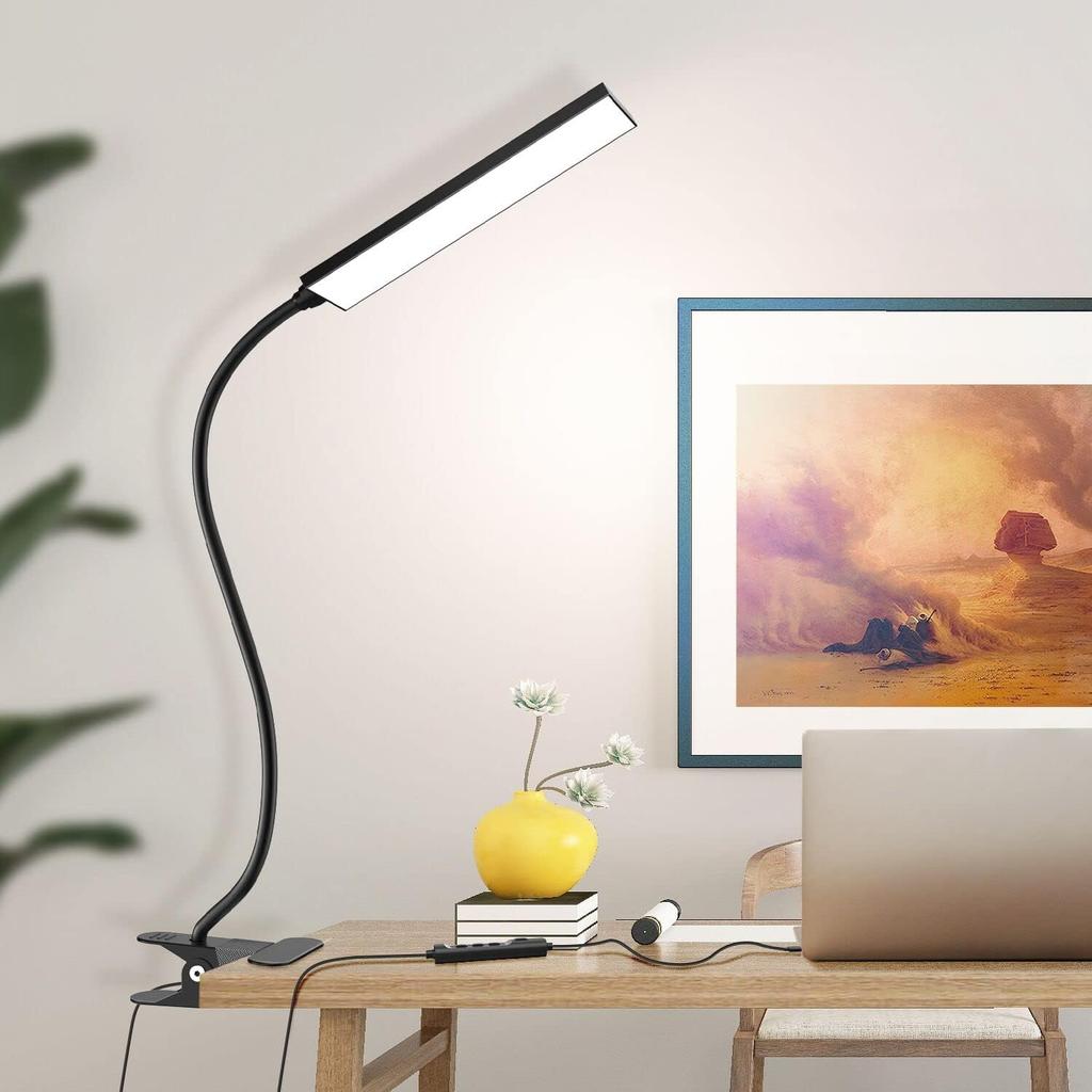 Vansuny Clip On Light LED Desk Lamp with Eye-Caring LED Light and Metal Clip, 11 Level Brightness 3 Color Modes, Power by USB Port 5W Flexible