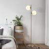 Living Room Floor Lamp with 2-Piece Glass Lampshade, Floor Lamp Standing Lamp with 2 E27 Sockets for Living Room Bedroom, Excl. Light Bulb