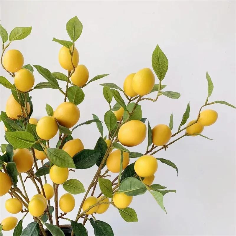 93cm Artificial Lemon Branch High Simulation Vivid Lemon Fruit Fake Plants Flower Photography Props Home Decor