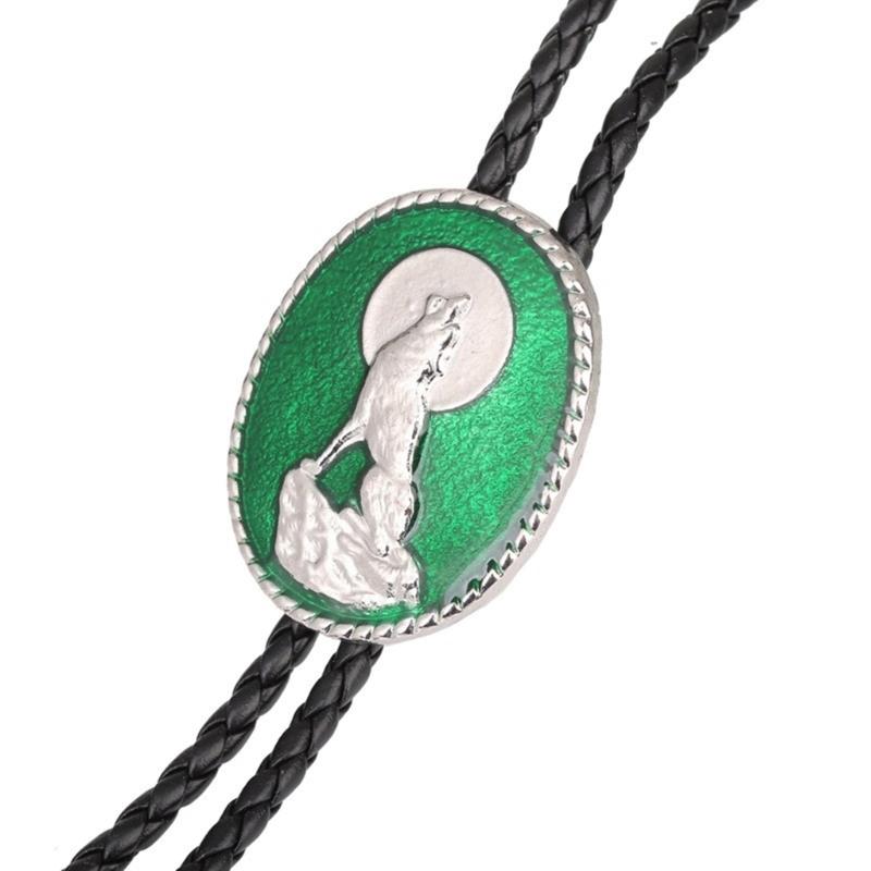Metal Wolf Bolo Tie Wolf Necktie for Shirt Jeans Western Necklace Braided Shoestring Necktie Bolo Tie