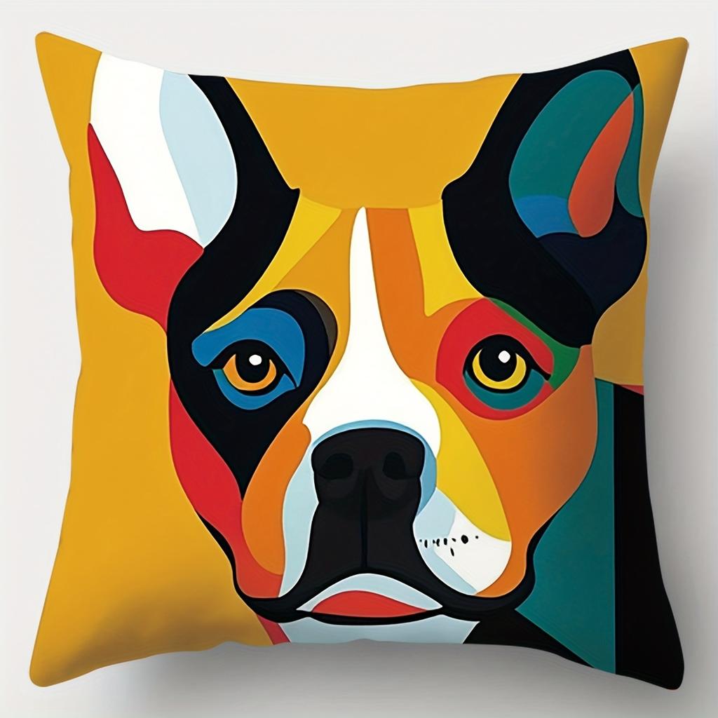 Printed Pillow Covers Featuring Dog Head Design Composed of Vibrant Geometric Shapes Artistic Contemporary Home Decor Pillowcase