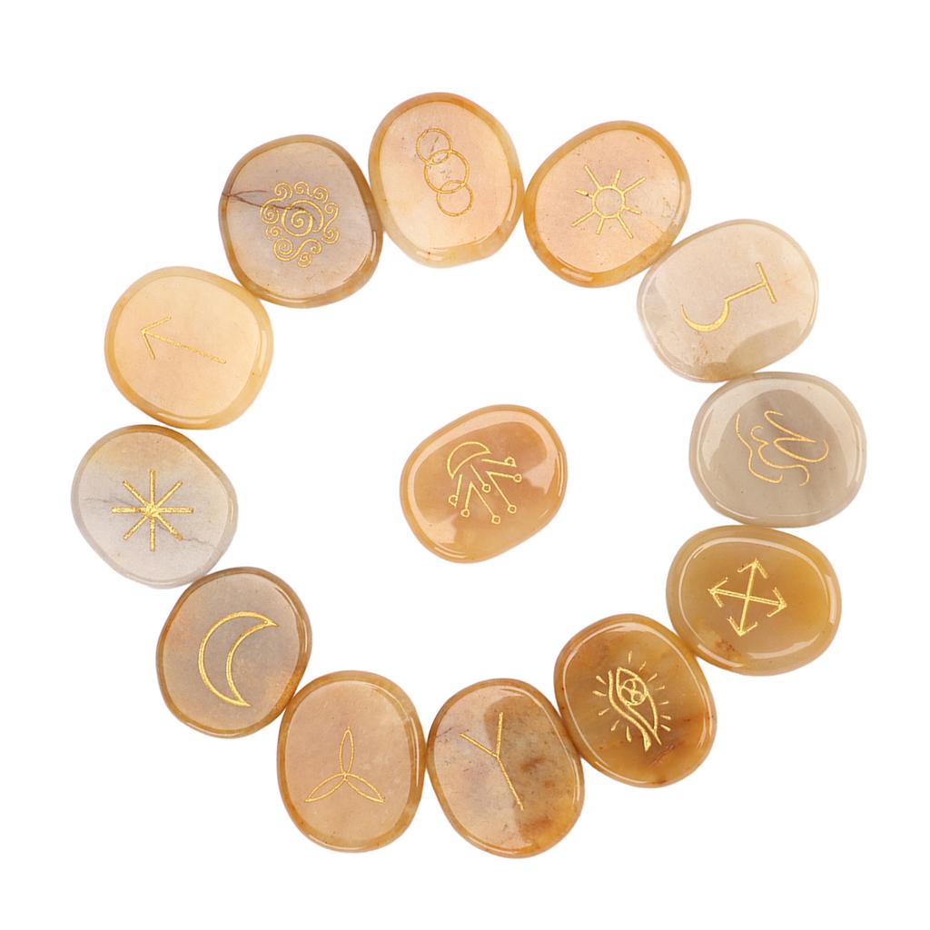 13PCS     Stones with Cloth Bag Engraving   Stone for Divination   Meditation