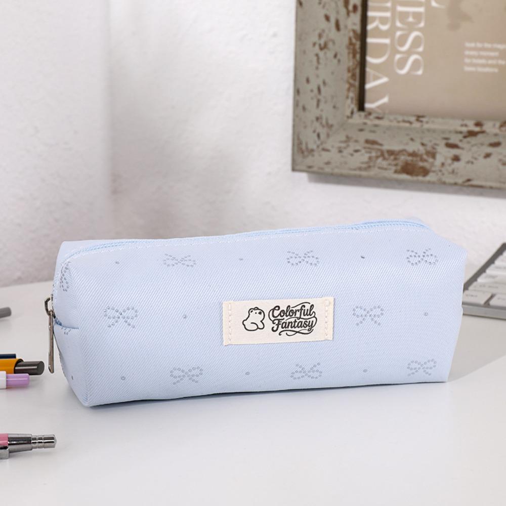 Pastel Color Pen Bag Bow Embroidery Pencil Pouch Durable Pencil Case  Students