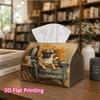 1pc, 2d Flat Printing, Tissue Box A Bulldog Sitting on a Chair with a Book Pattern Napkin Dispenser, Suitable for Family Gatherings, Car Decorationr, 