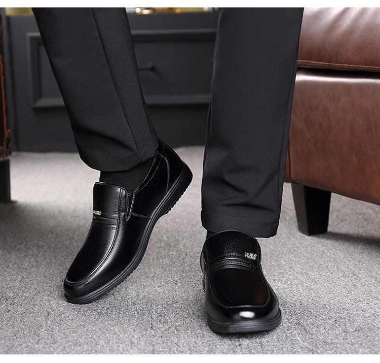 Warrior Men's Genuine Leather Slip-On Formal Shoes for Middle-Aged and Elderly - Non-Slip Casual Spring/Autumn Footwear