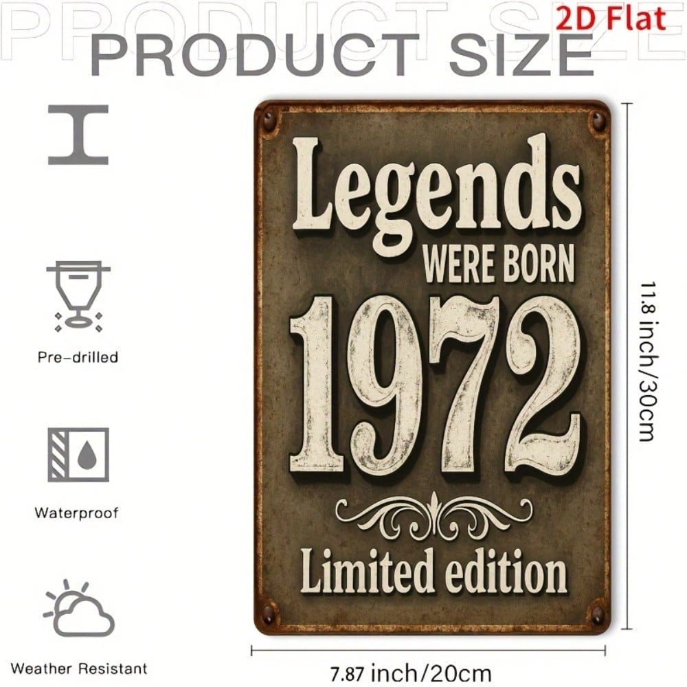 Vintage 1972 Legend Born Metal Wall Sign Iron Plaque Home Bar Decor