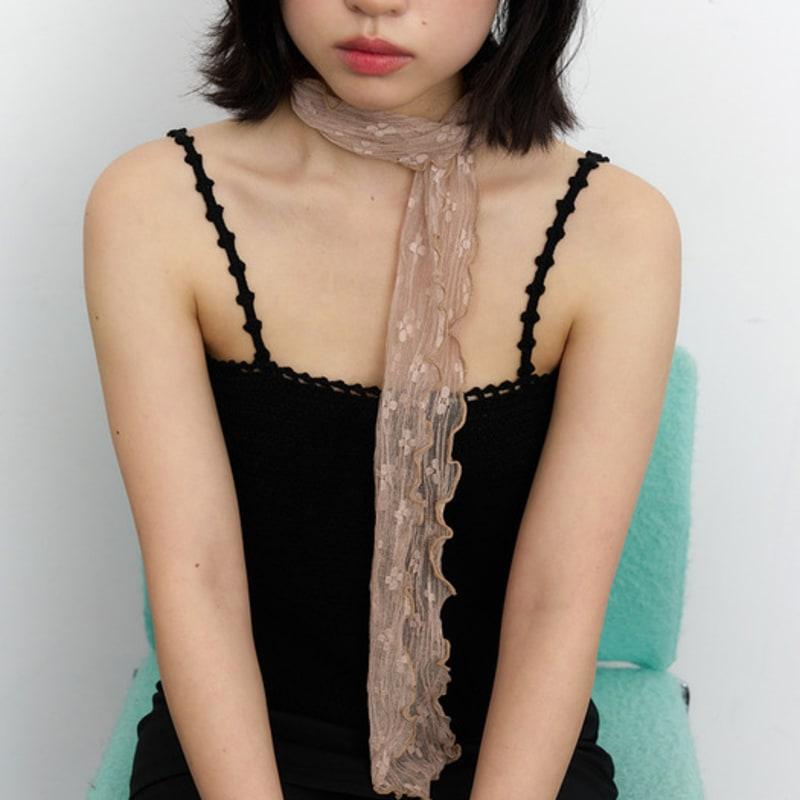 Geegee Flower Mesh Long Scarf - Beige