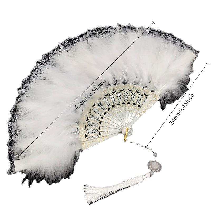 Lace Fan Folding Retro Feather Fan Elegant Decor For Dance Cheongsam Stage Show Party Lady Home Ornament