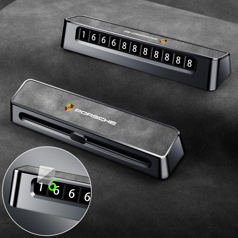 1PC Car Temporary Parking Card Phone Numbers Plate Slide Adjustable For Porsche 911 Cayenne Cayman Panamera Macan Taycan Boxster